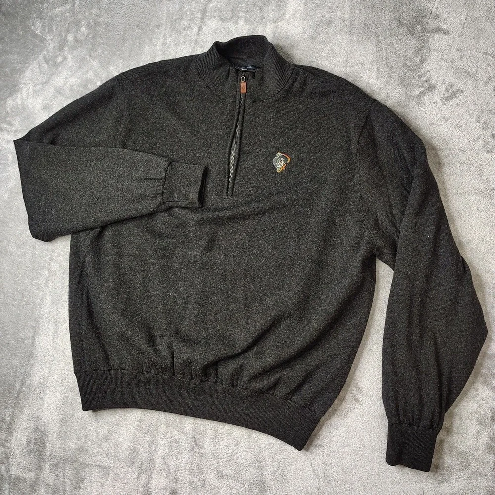 OSU Cowboys Turtleson Sweater Mens 2XL Gray 100% Merino Wool 1/4‎ Zip Poly Lined